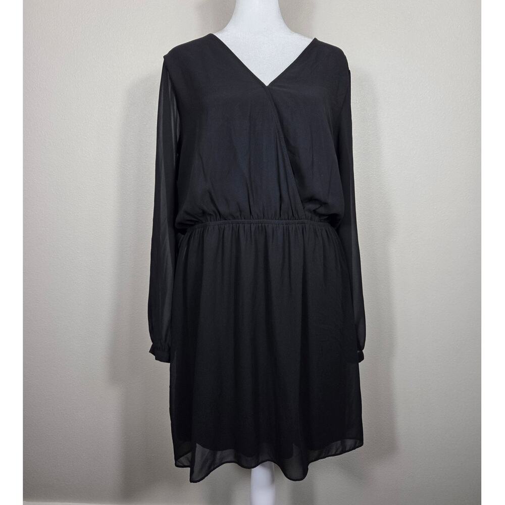 Express Elegant Black Sheer Long Sleeve V Neck Dress Size Large